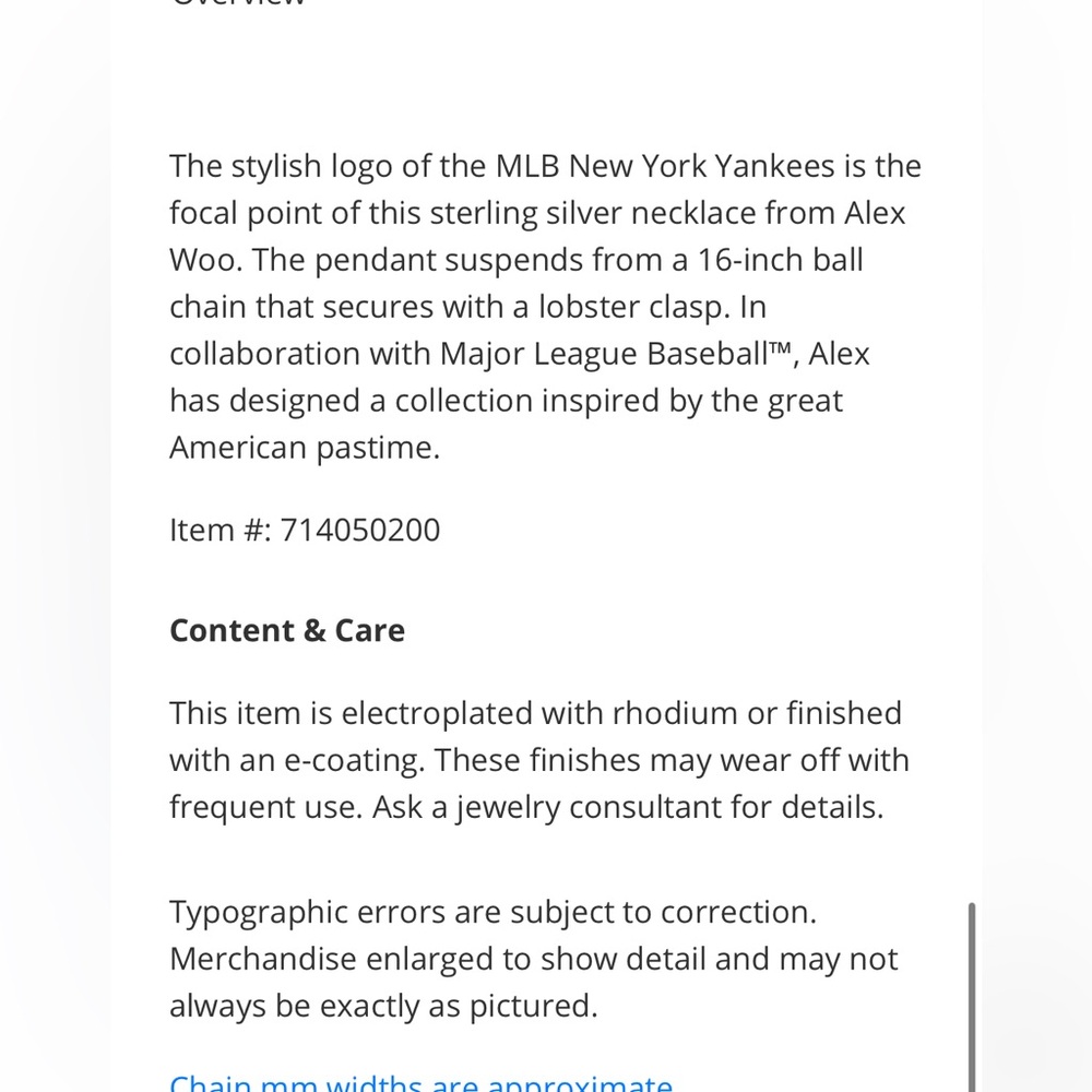 New York Yankees 🍎 Alex Woo MLB sterling silver necklace NWT - Picture 8 of 13
